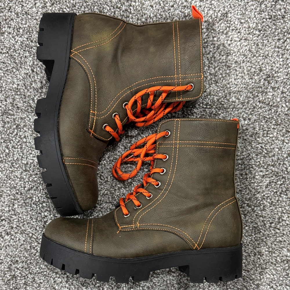 Seven7 Olive Combat Boots with Orange Details
